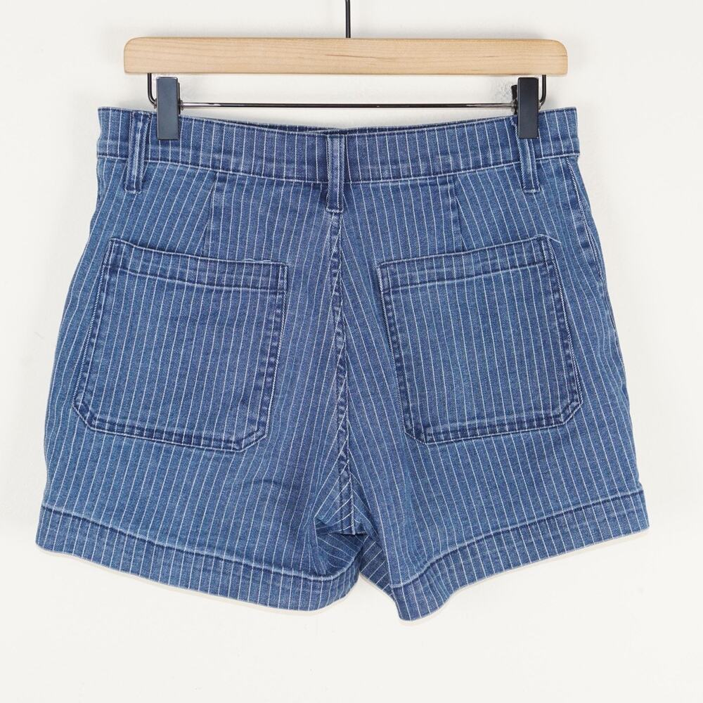 J Crew Patch Pocket Denim Button Herringbone Striped Blue Shorts Womens Sz 28 - Picture 2 of 9